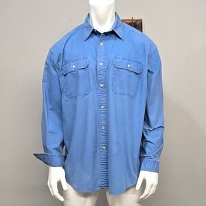 LL Bean Button Down Shirt Mens XL Blue Cotton Chambray Traditional Fit Workwear